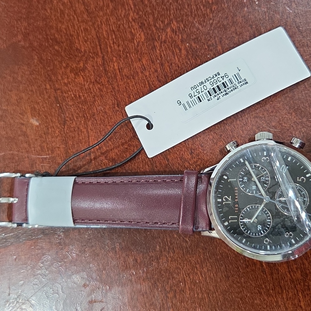 Ted Baker Silver Watch with Burgundy Strap